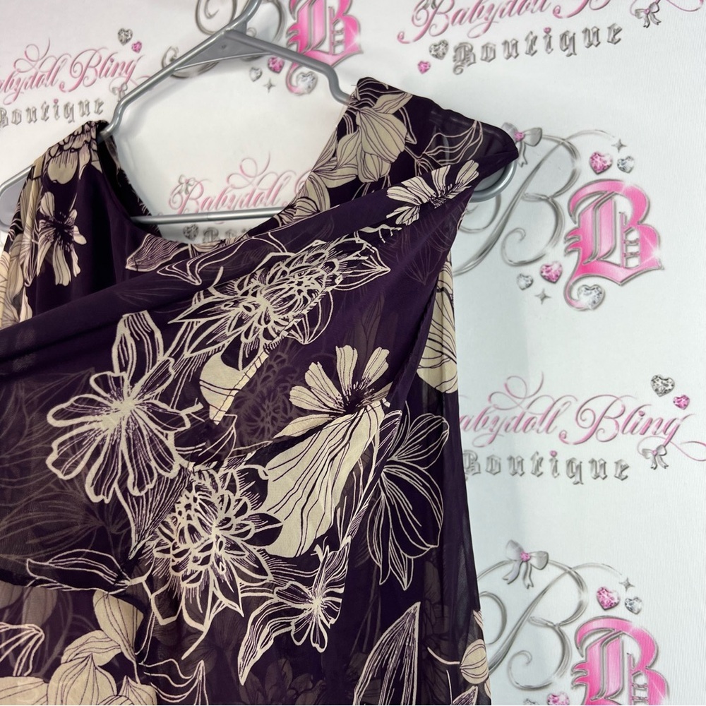 Laura dress flowy dual tone flowers drape Floral purple and Cream Women's Dress - Picture 2 of 15